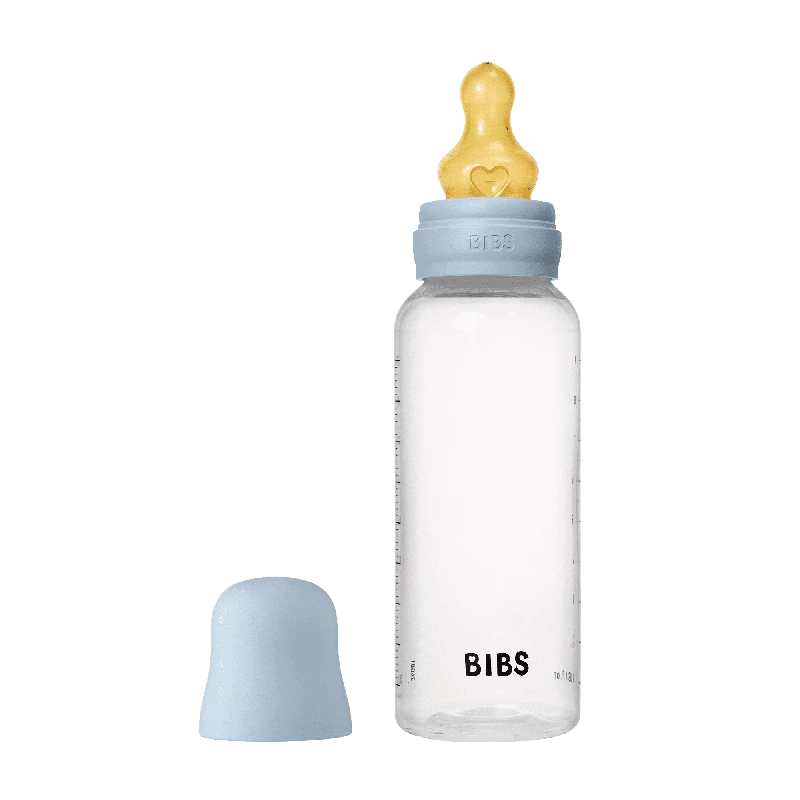 BIBS Baby Flaske Rund Latex 1 pack 270 ml Medium Flow Baby Blue