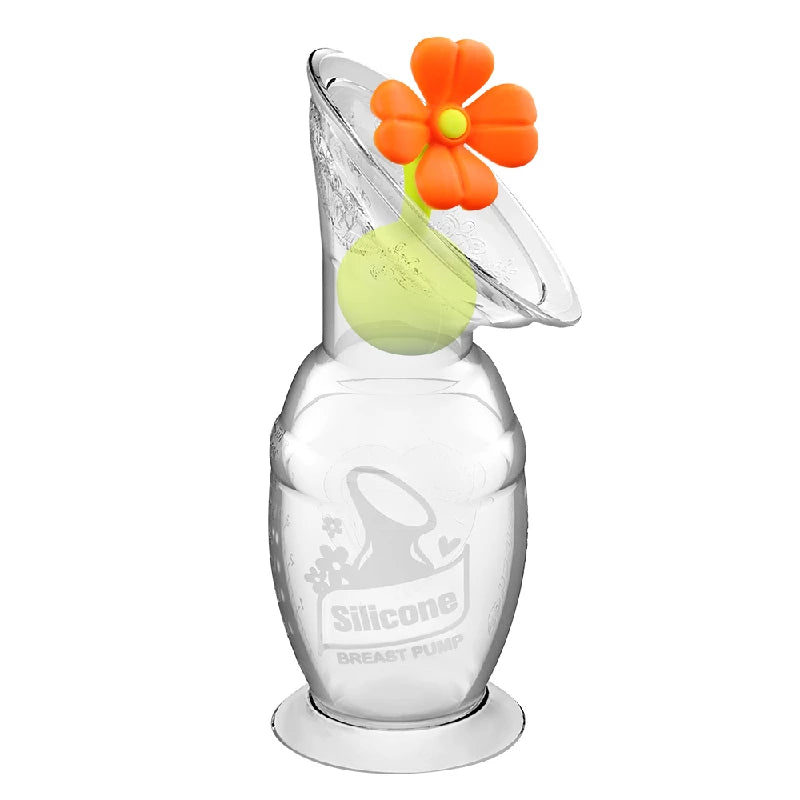 Haakaa Brystpumpe 100ml med blomsterstopper (Orange)