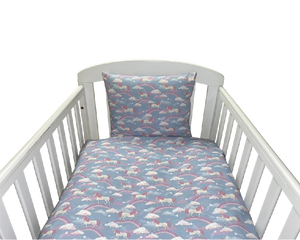 NM Baby sengelinned - denim enhjørning og regnbue