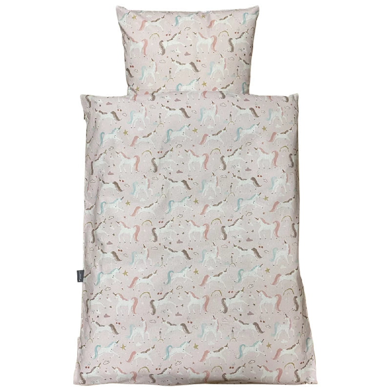 NM Junior sengelinned - rosa enhjørninger m/ farvet hår