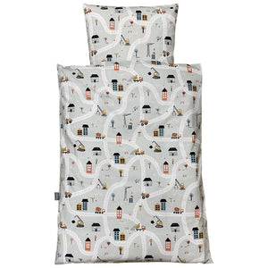 Baby sengelinned - dess. 1241 lys grå m/ veje og stopskilte