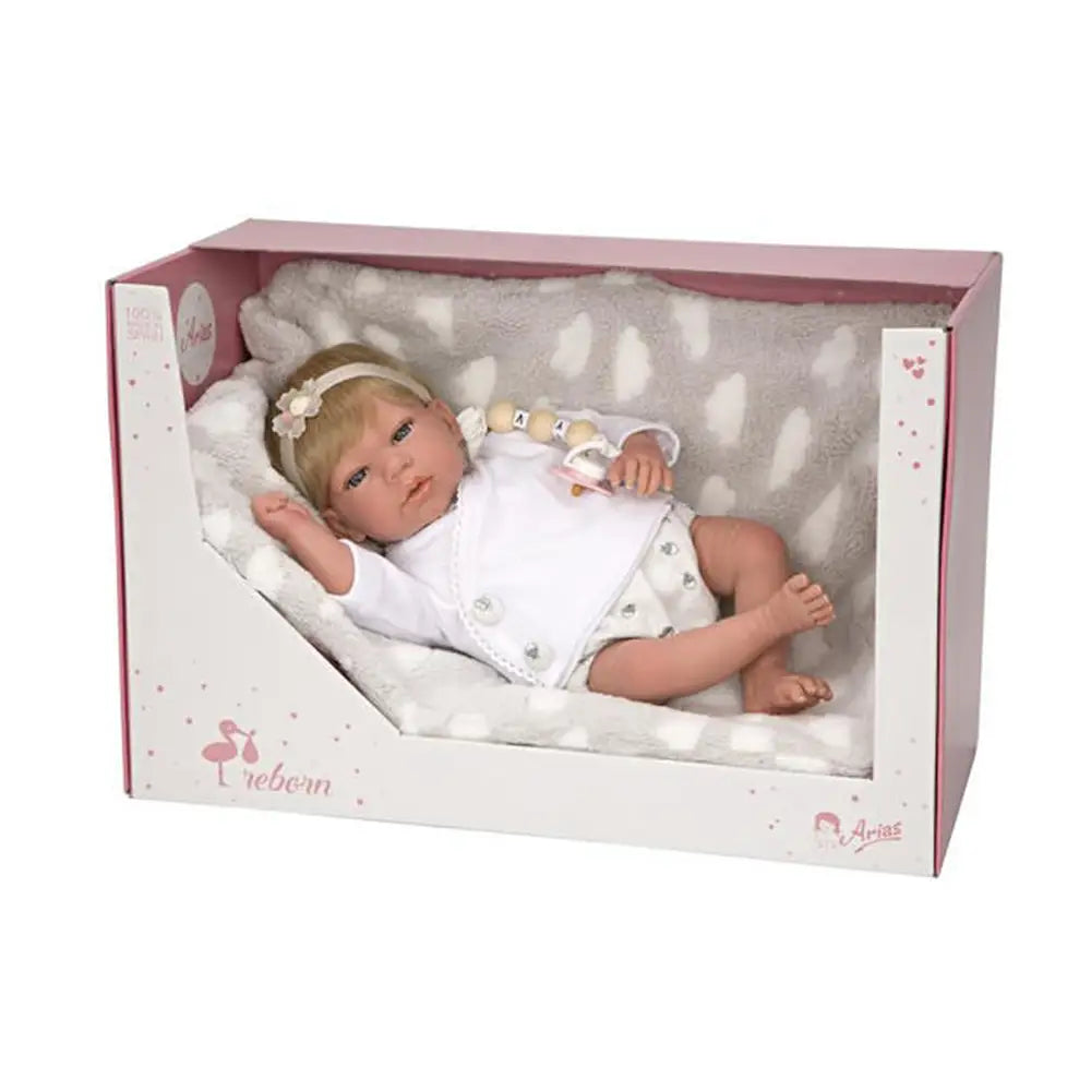 Arias Dukke Reborn Violeta 40 cm m. hår og tæppe