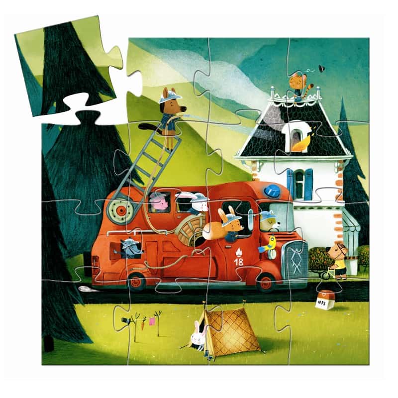 Djeco Silhuet Puslespil - Brandbil 16 Brikker