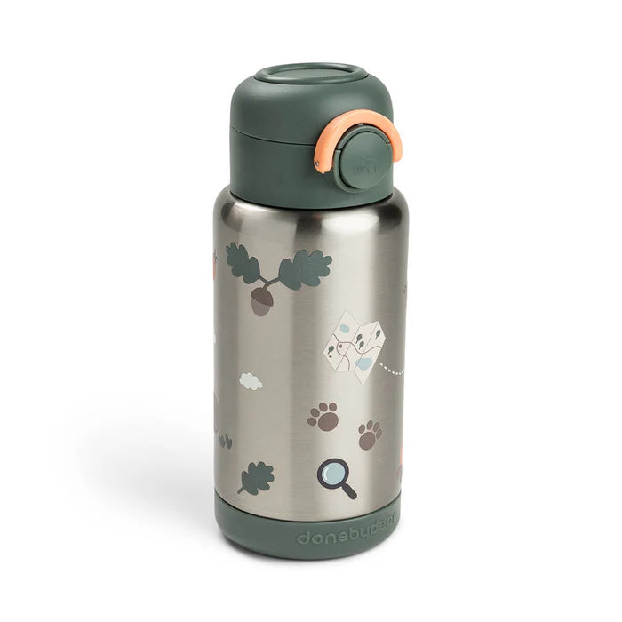 Done by Deer Isolerende flaske med sugerør Tiny trails 340 ml - grøn