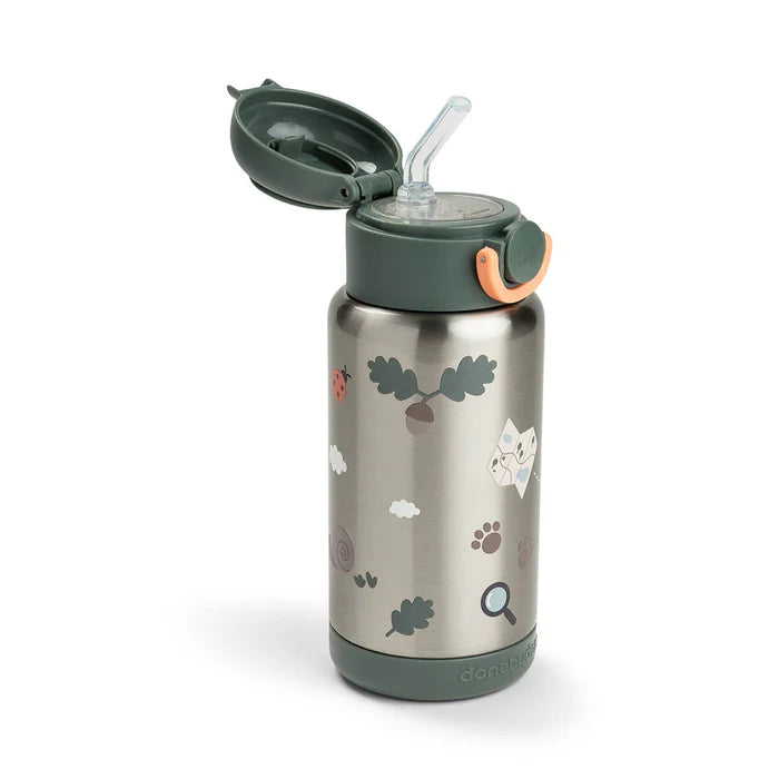 Done by Deer Isolerende flaske med sugerør Tiny trails 340 ml - grøn
