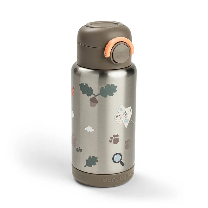 Done by Deer Isolerende flaske med sugerør Tiny trails  340 ml - sand