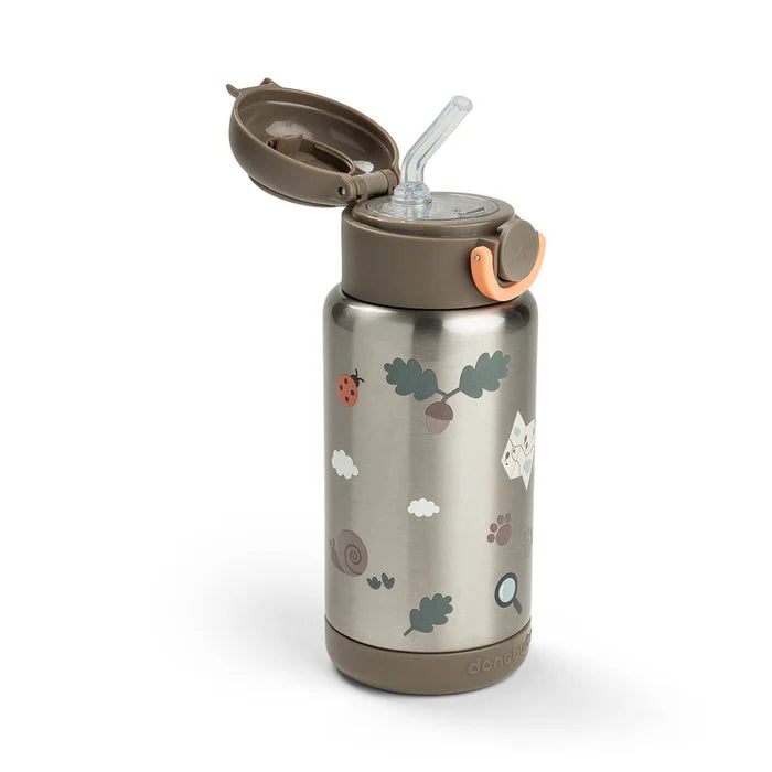 Done by Deer Isolerende flaske med sugerør Tiny trails  340 ml - sand