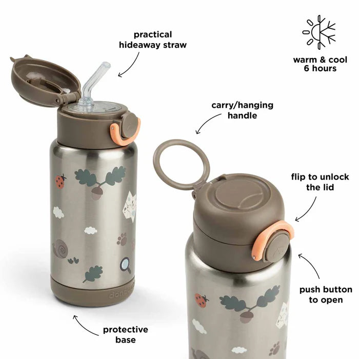 Done by Deer Isolerende flaske med sugerør Tiny trails  340 ml - sand