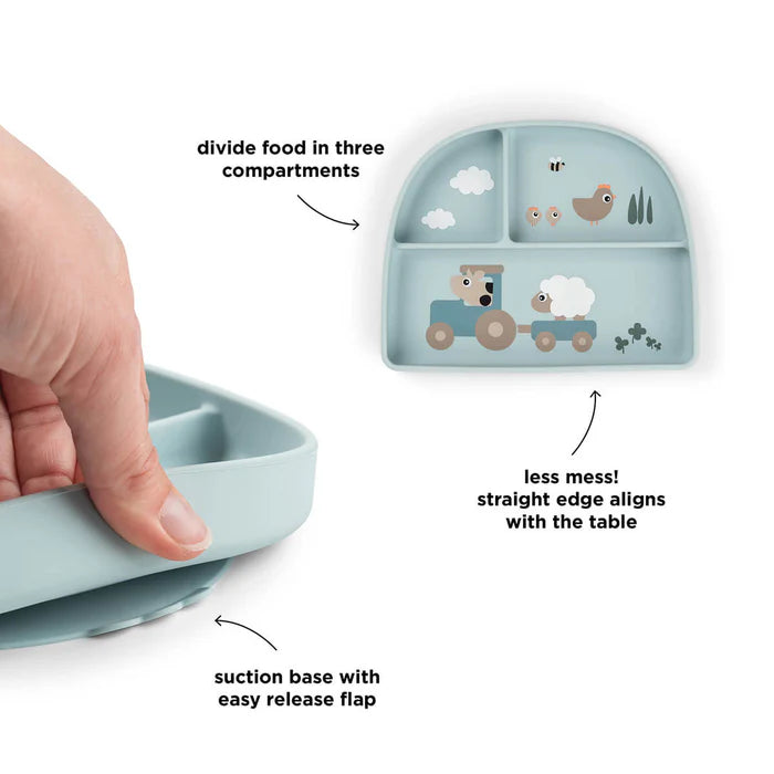 Done by Deer Stick&Stay inddelt tallerken Tiny farm Blå