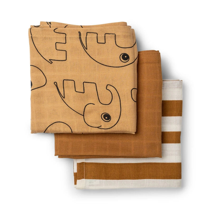 Burp cloth 3 - pack - GOTS - Deer friends Mustard