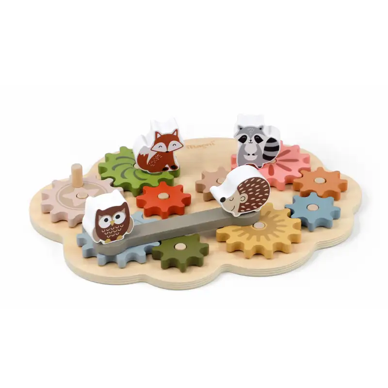 Magni aktivitetsbræt med tandhjul og dyr 100% FSC træ