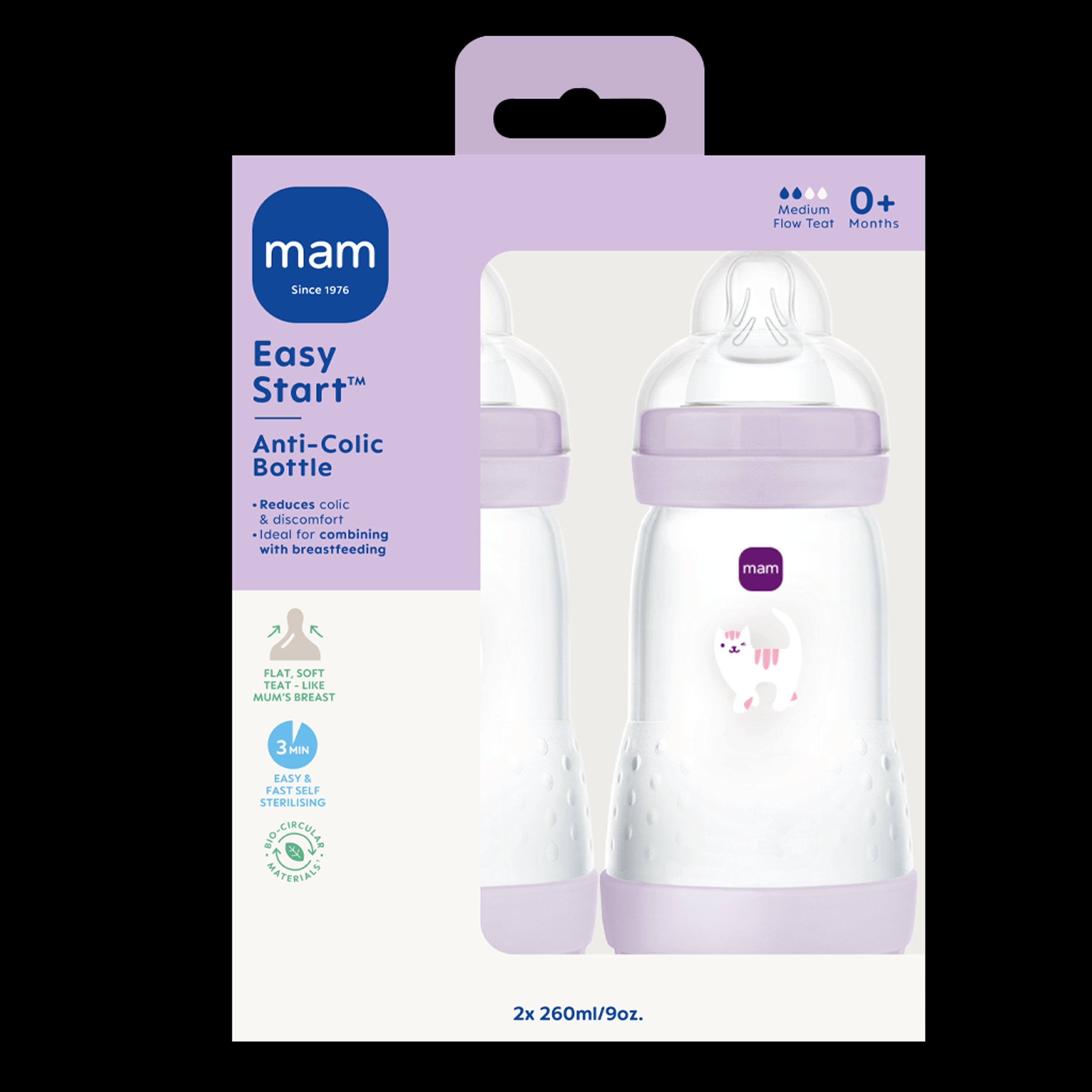 MAM Easy Start Anti - Colic 260ml 2 pak - Lilla