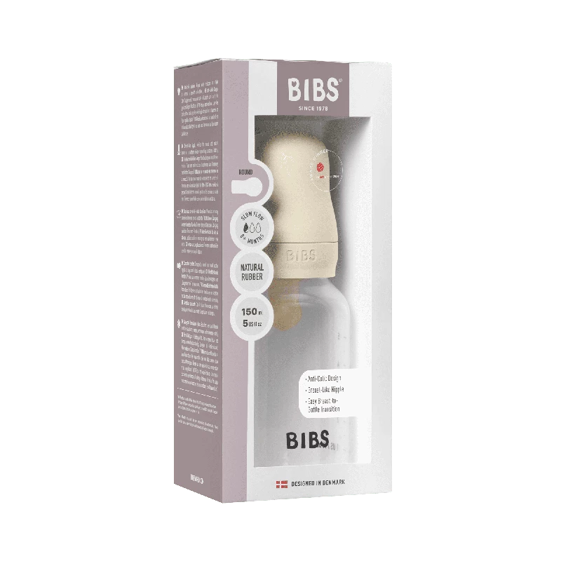 BIBS Baby Flaske Rund Latex 1 pack 150 ml Slow Flow Ivory