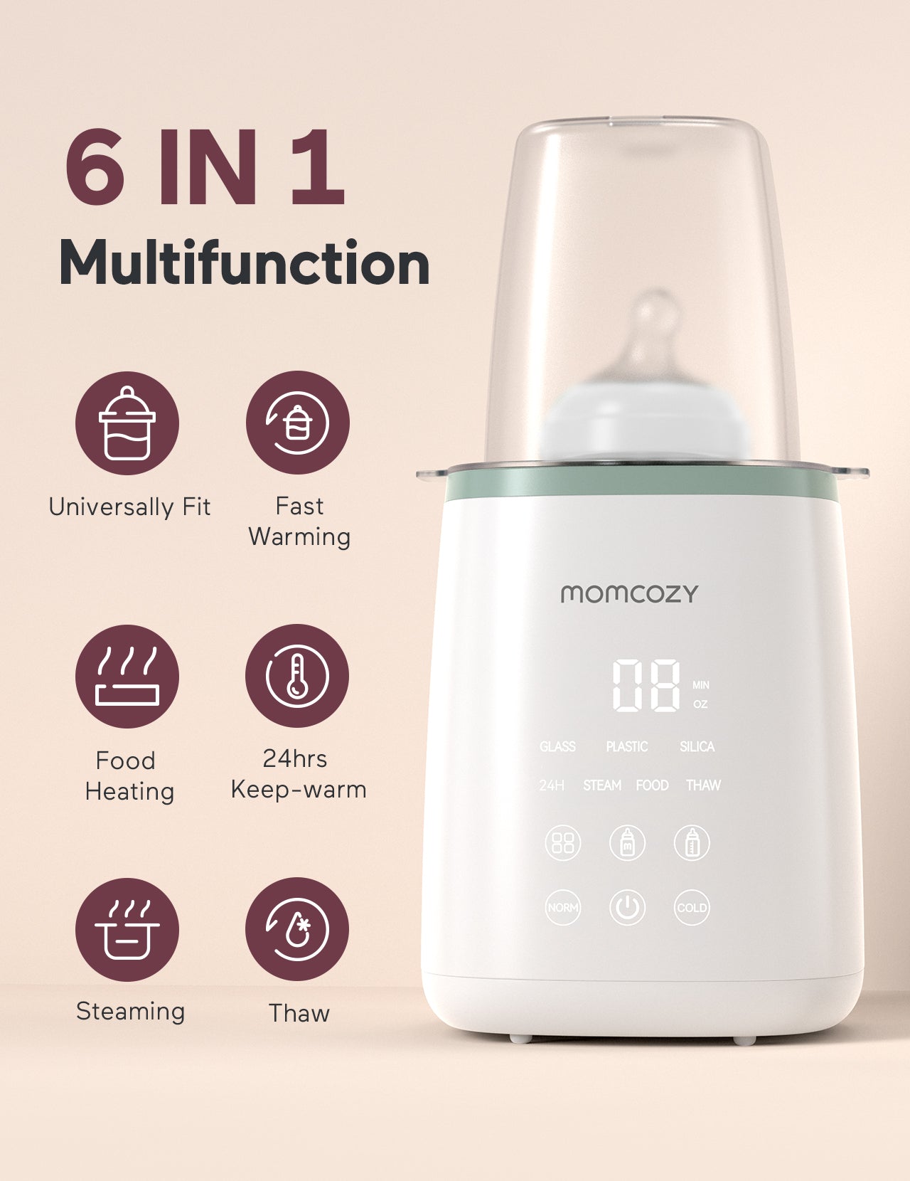 Momcozy 6-i-1 hurtig flaskevarmer