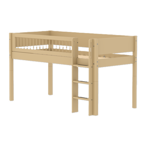 FLEXA WHITE Halvhøj seng 120 cm med stige og crossbar sengehest 90x200 cm - Sand