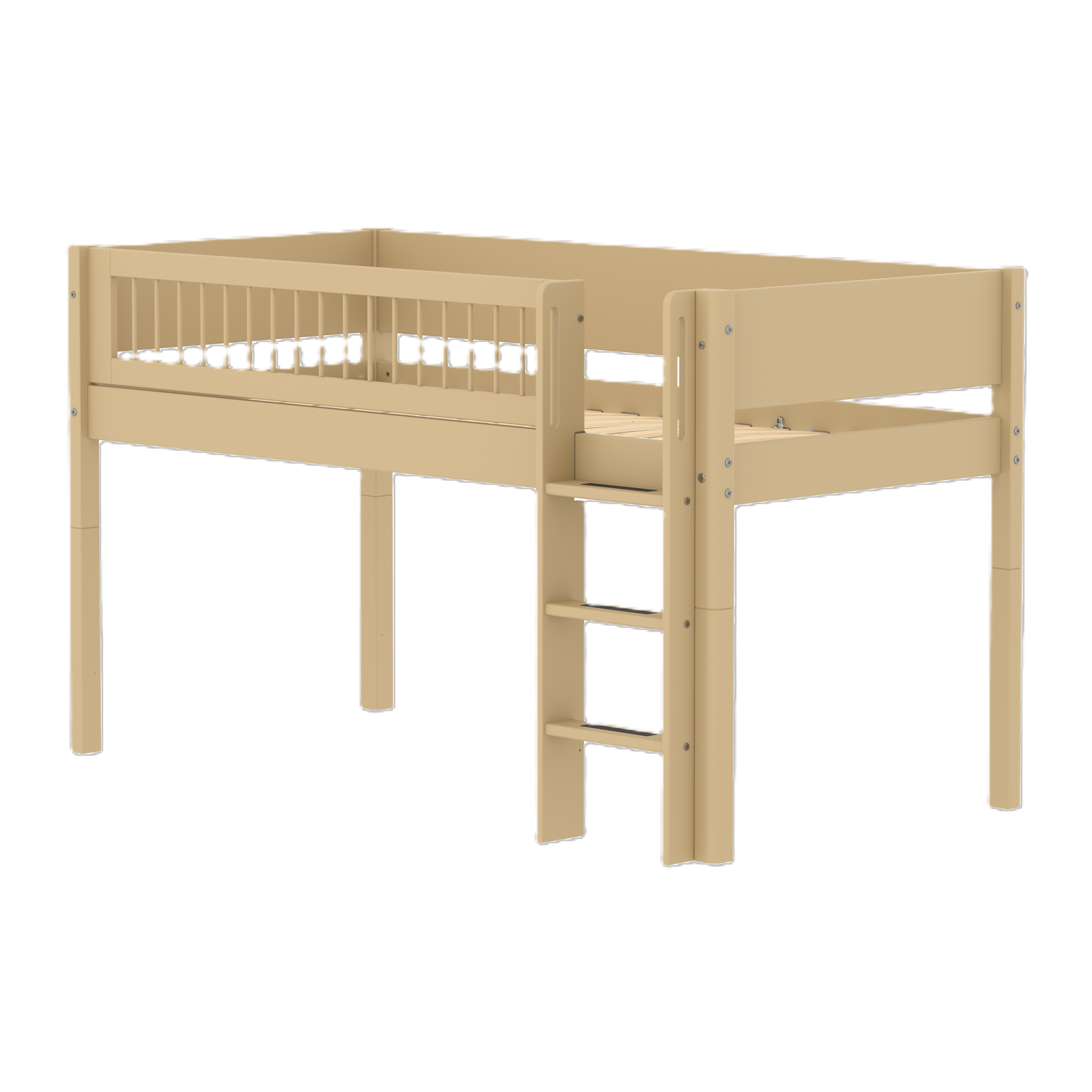 FLEXA WHITE Halvhøj seng 120 cm med stige og crossbar sengehest 90x200 cm - Sand