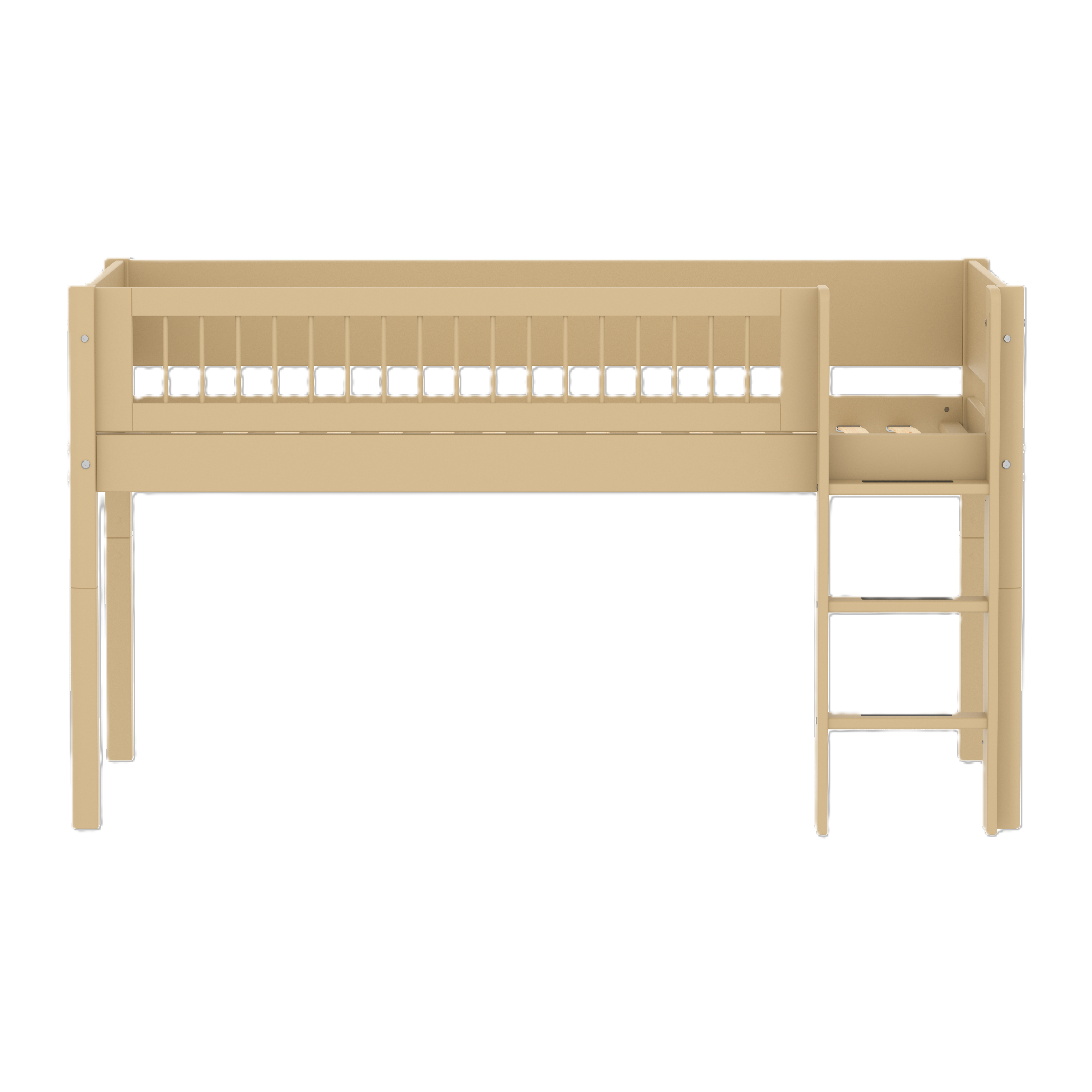 FLEXA WHITE Halvhøj seng 120 cm med stige og crossbar sengehest 90x200 cm - Sand