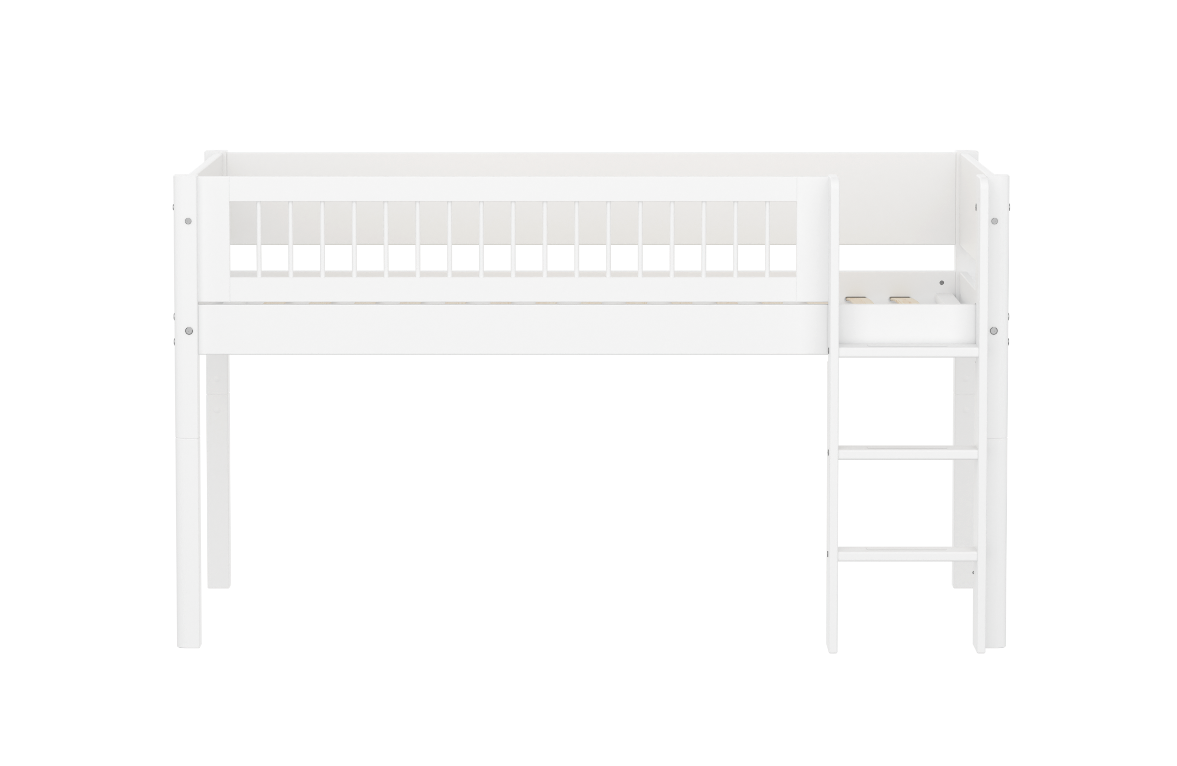 FLEXA WHITE Halvhøj seng 120 cm med stige og crossbar sengehest 90x200 cm - Hvid