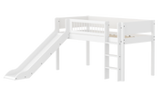 FLEXA WHITE Halvhøj seng 120 cm med rutchebane, stige og crossbar sengehest 90x200 cm - Hvid