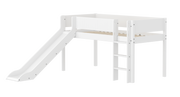 FLEXA WHITE Halvhøj seng 120 cm med rutchebane, stige og grooves sengehest 90x200 cm - Hvid