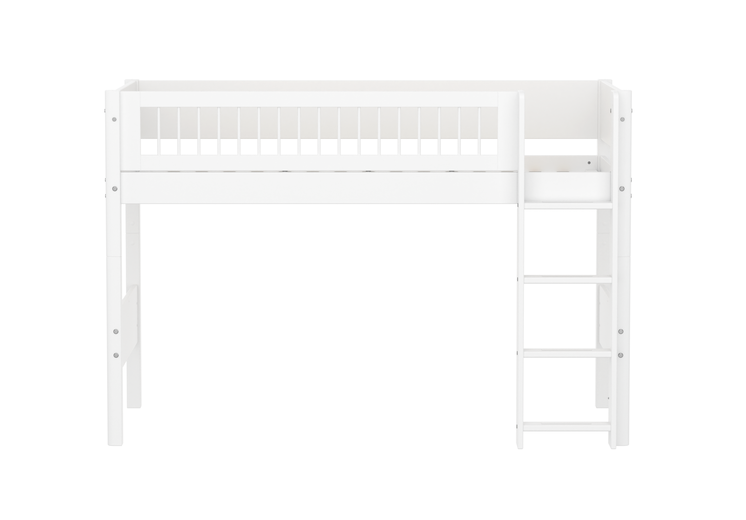 FLEXA WHITE Mellemhøj seng 143 cm med stige og crossbar sengehest 90x200 cm- Hvid