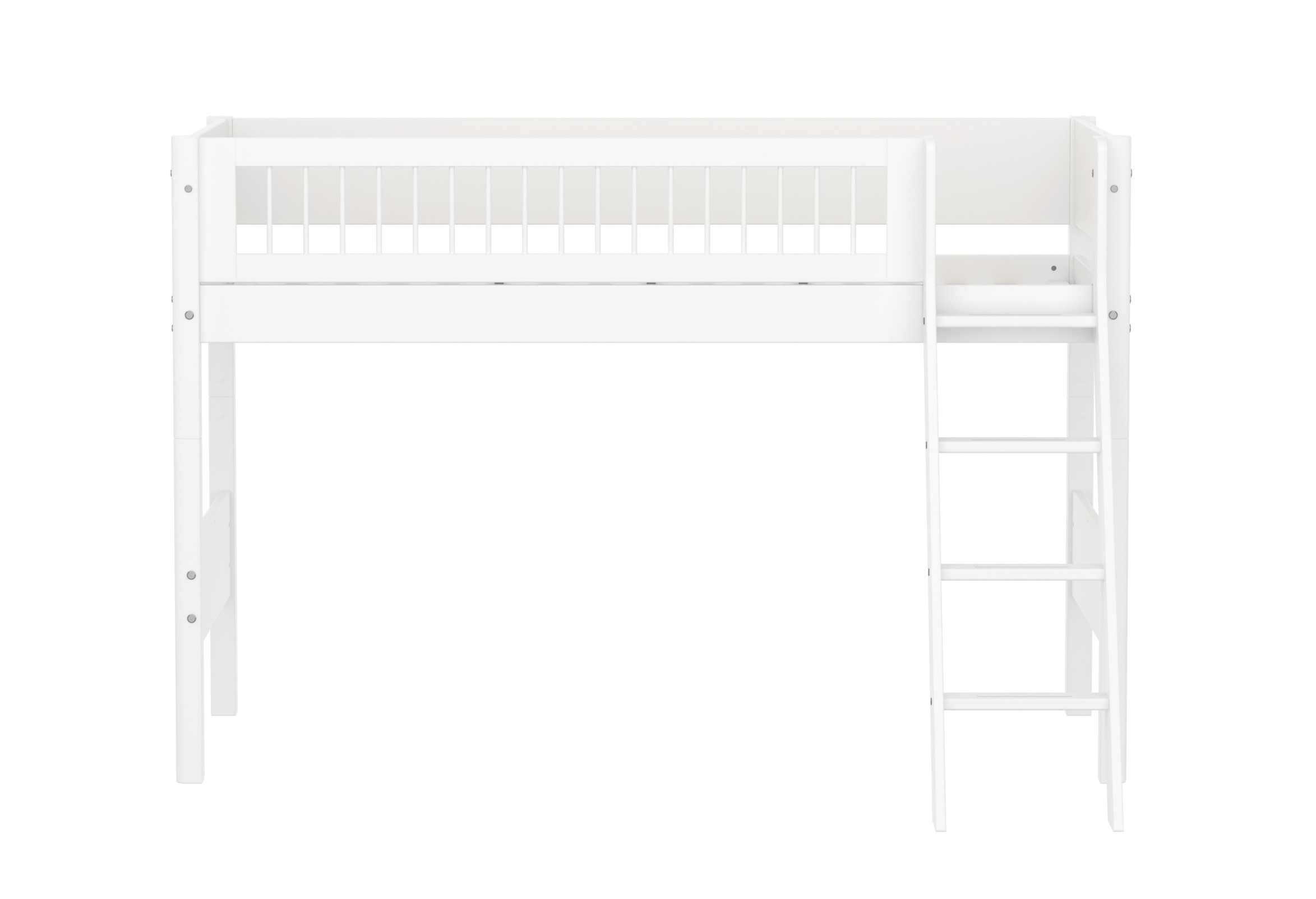 FLEXA WHITE Mellemhøj seng 143 cm med skrå stige og crossbar sengehest 90x200 cm- Hvid
