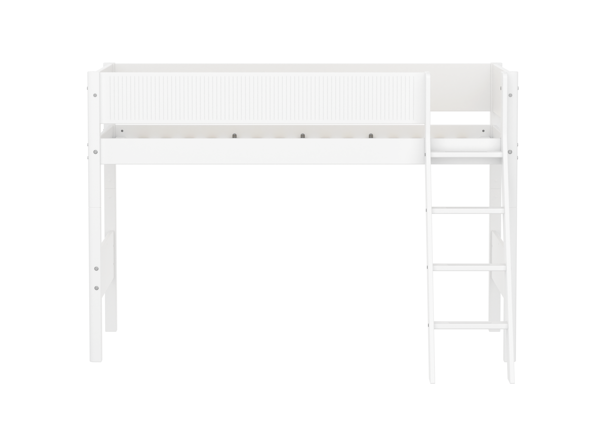 FLEXA WHITE Mellemhøj seng 143 cm med skrå stige og grooves sengehest 90x200 cm- Hvid