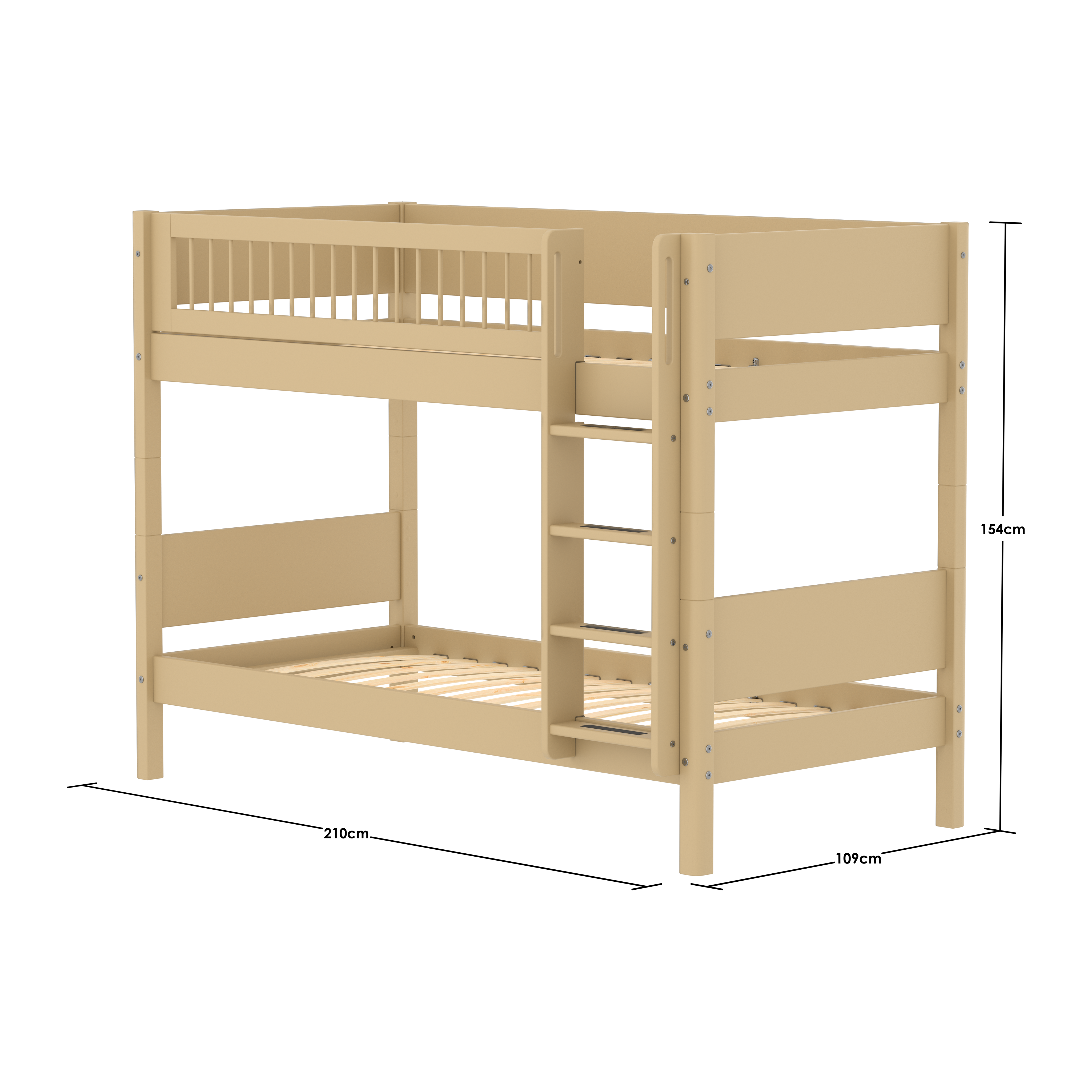 FLEXA WHITE Køjeseng 154 cm med stige og crossbar sengehest  90x200 cm- Sand