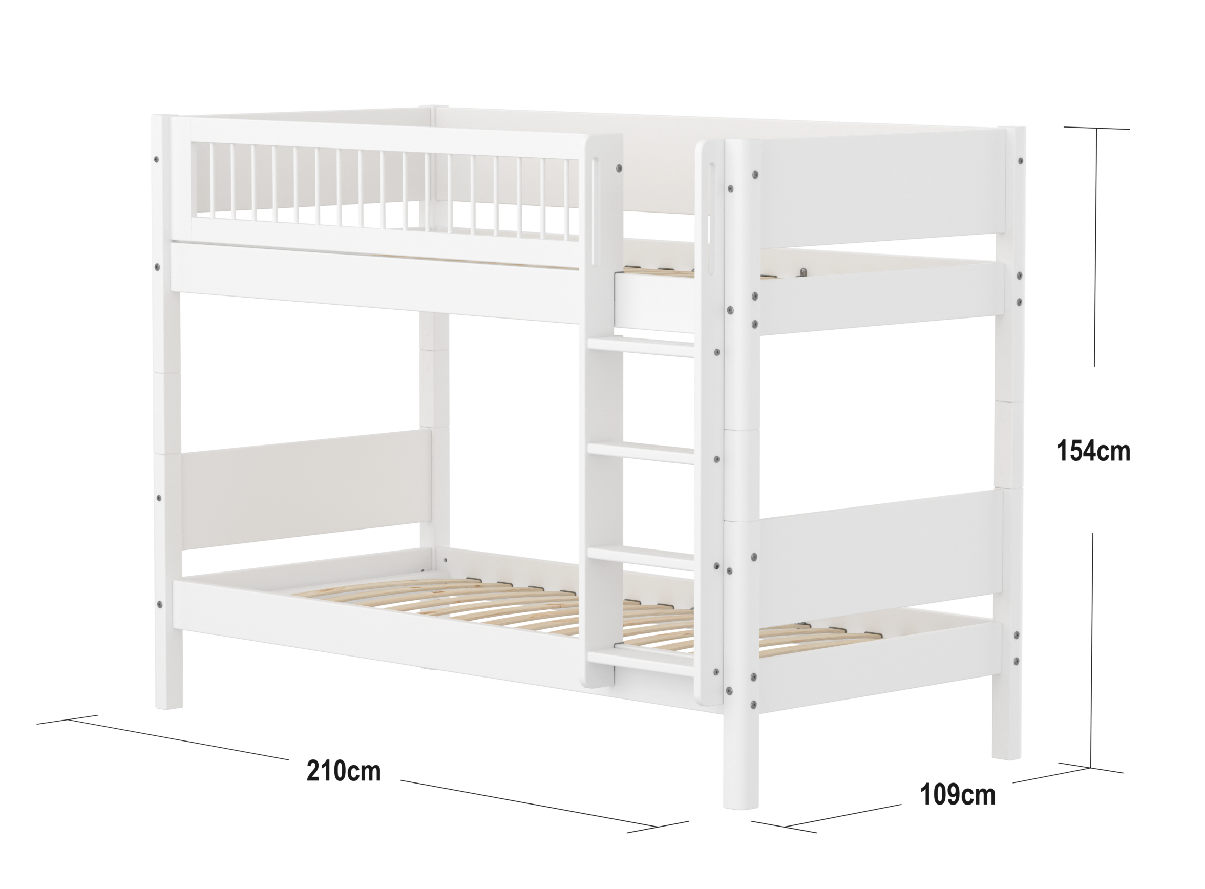 FLEXA WHITE Køjeseng 154 cm med stige og crossbar sengehest  90x200 cm- Hvid
