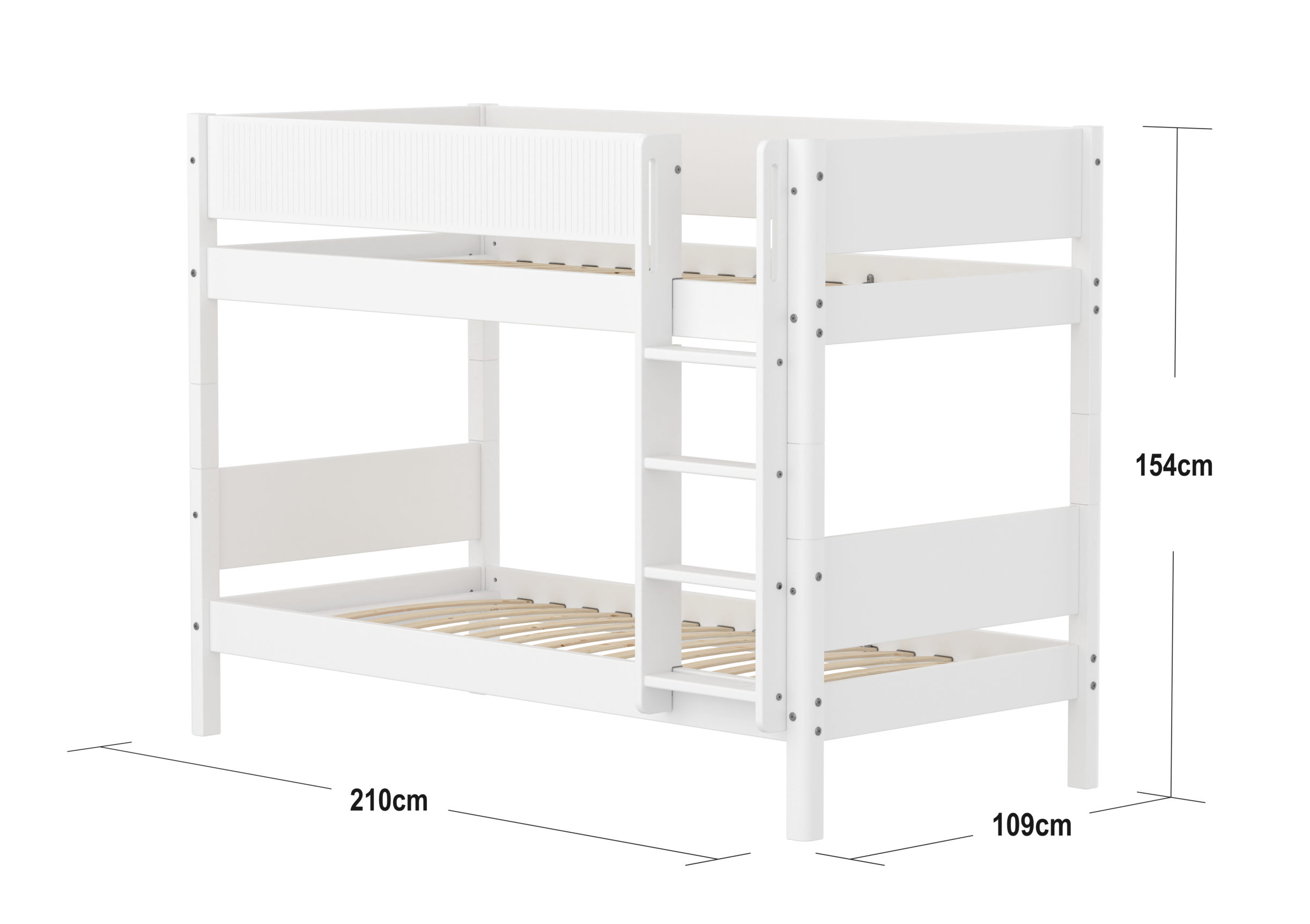 FLEXA WHITE Køjeseng 154 cm med stige og grooves sengehest  90x200 cm- Hvid