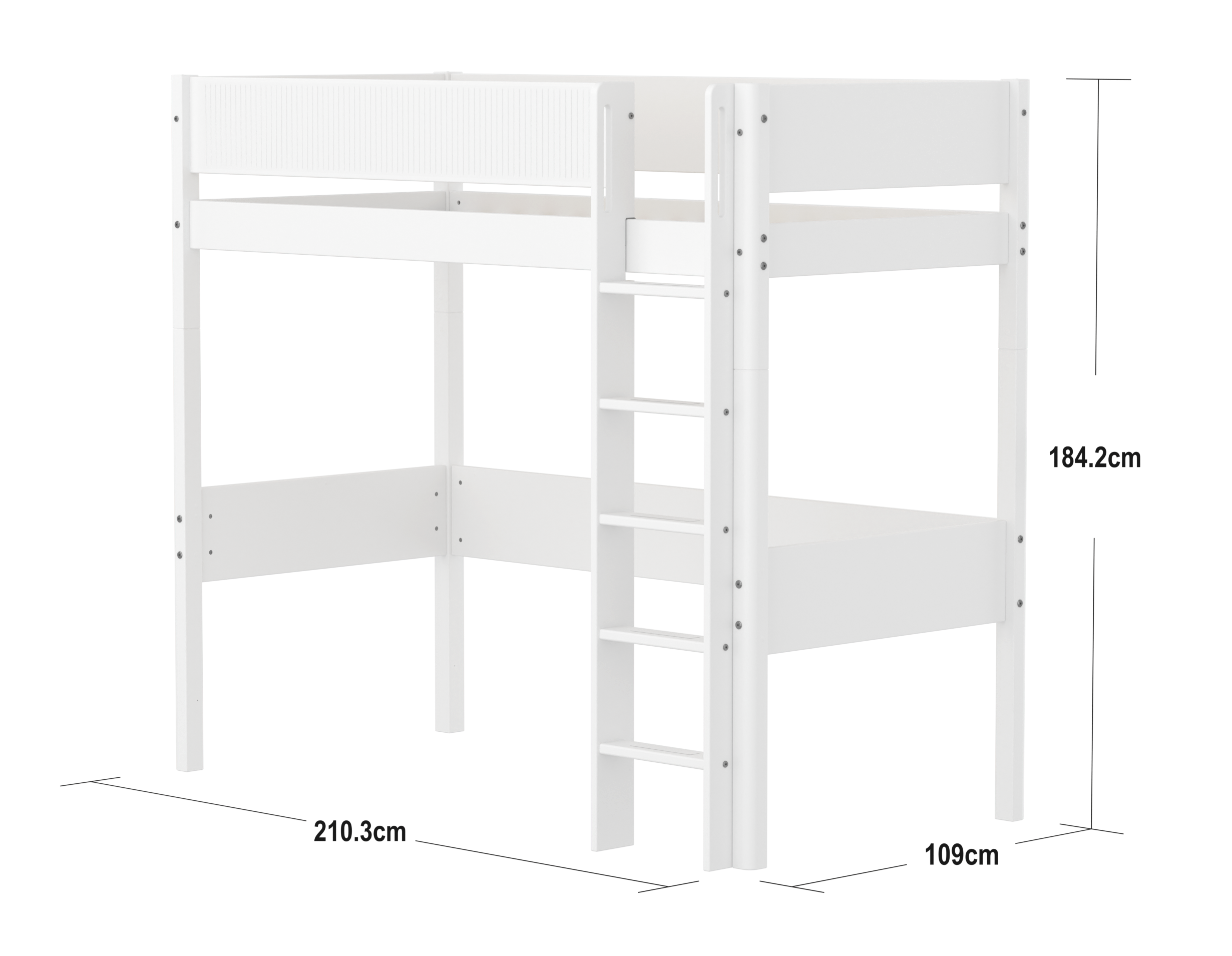 FLEXA WHITE Højseng  184 cm med stige og grooves sengehest  90x200 cm- Hvid