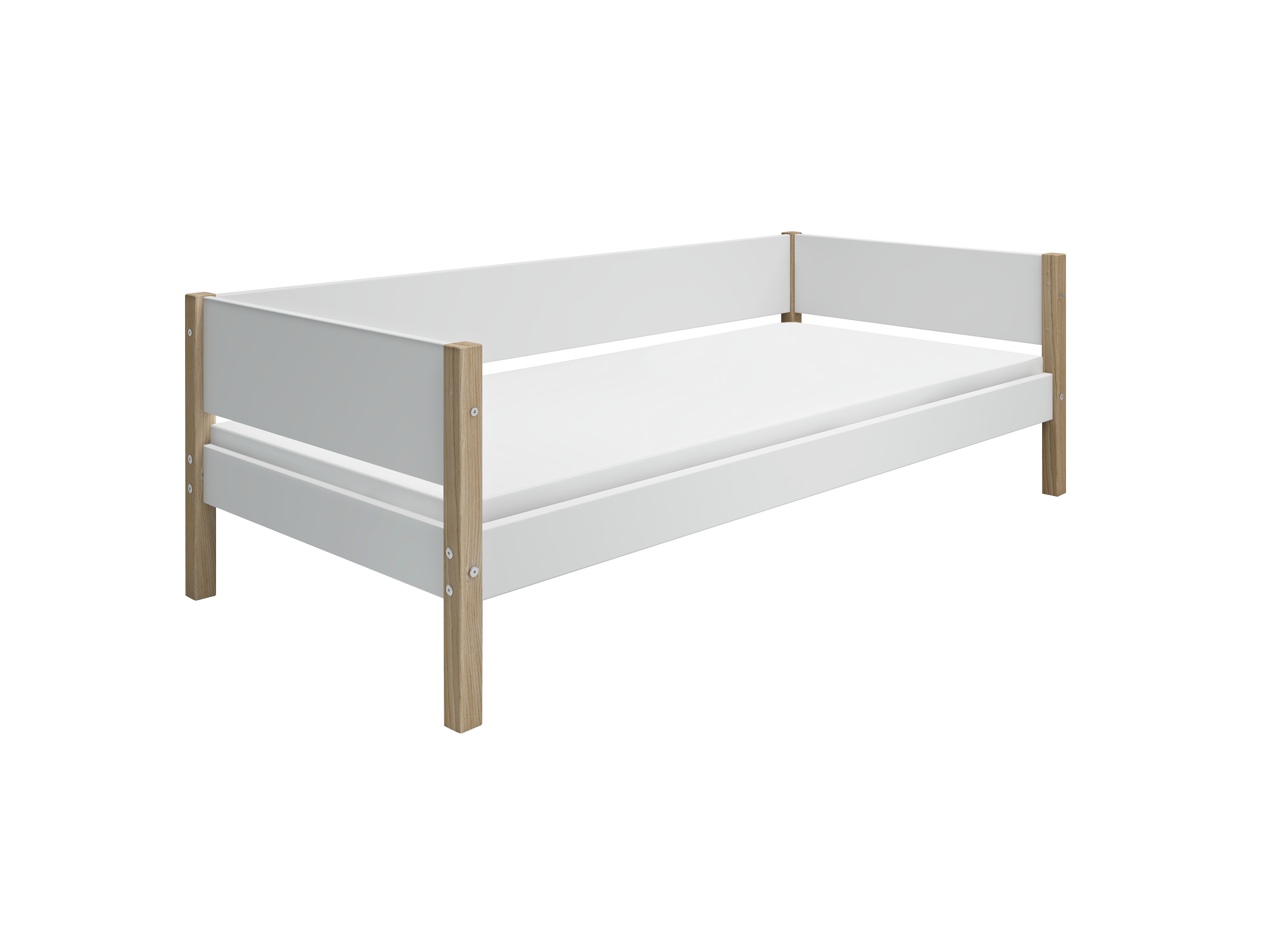 FLEXA NOR Enkeltseng 90x200 cm m. baggavl - Hvid/eg