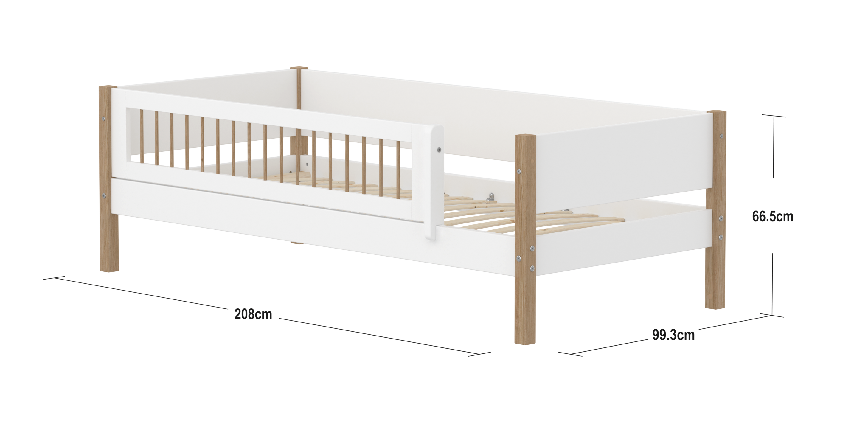 FLEXA NOR Enkeltseng  90x200 cm m. crossbar sengehest - Hvid/eg