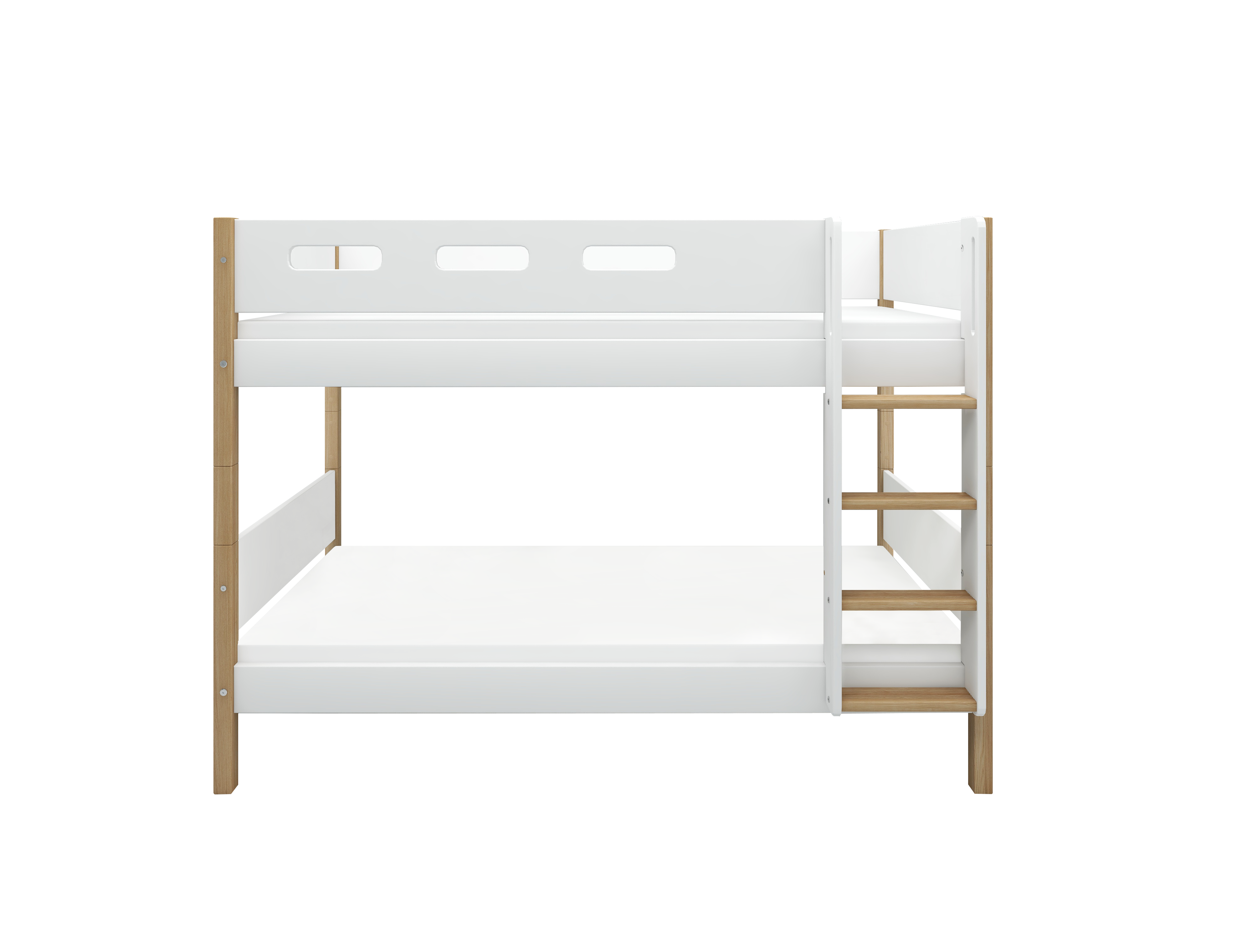 FLEXA NOR Køjeseng 154 cm med stige og cut out sengehest 90x200 cm - Hvid/eg