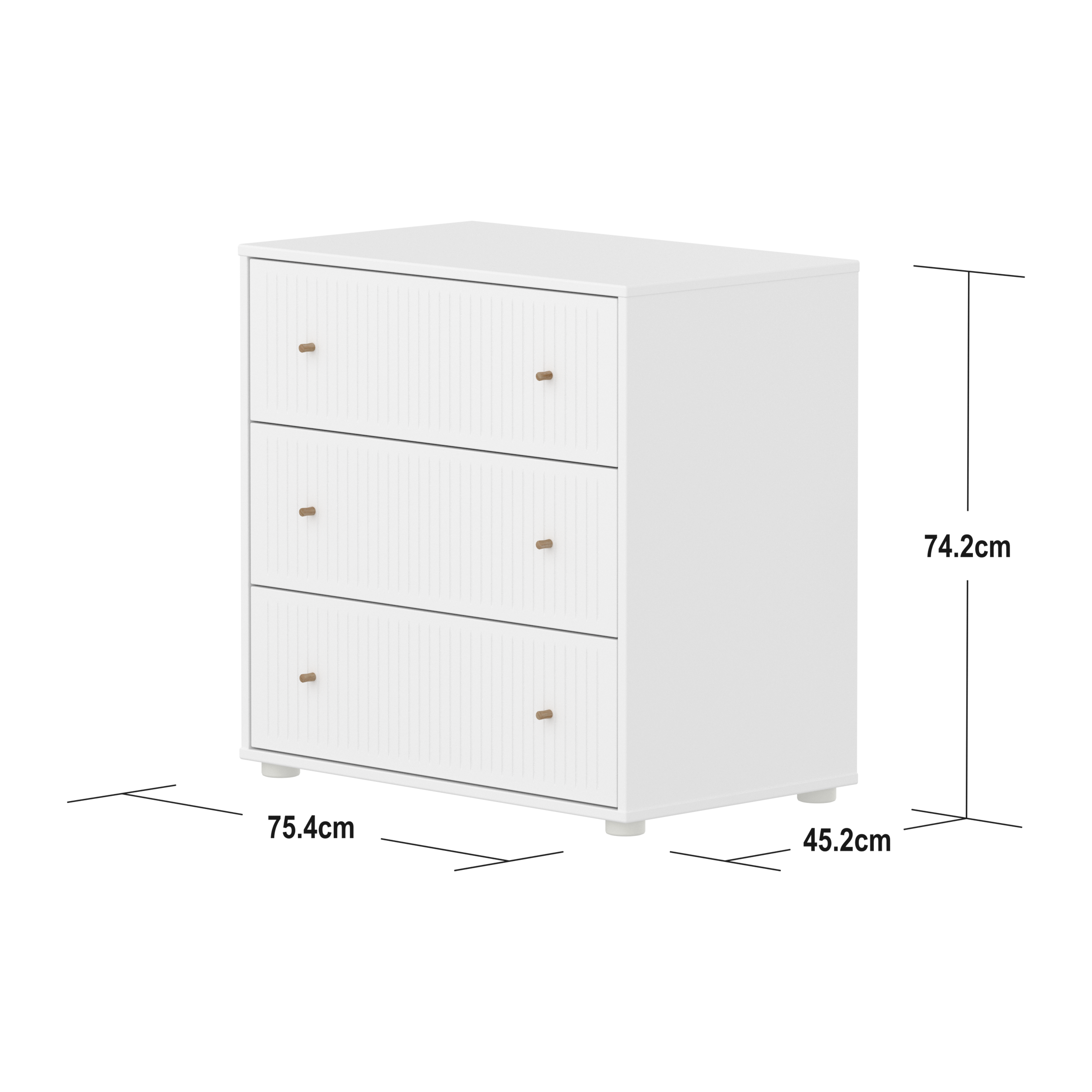 Flexa Saga Kommode74x75,5x45 Hvid riller/Egetræsgreb