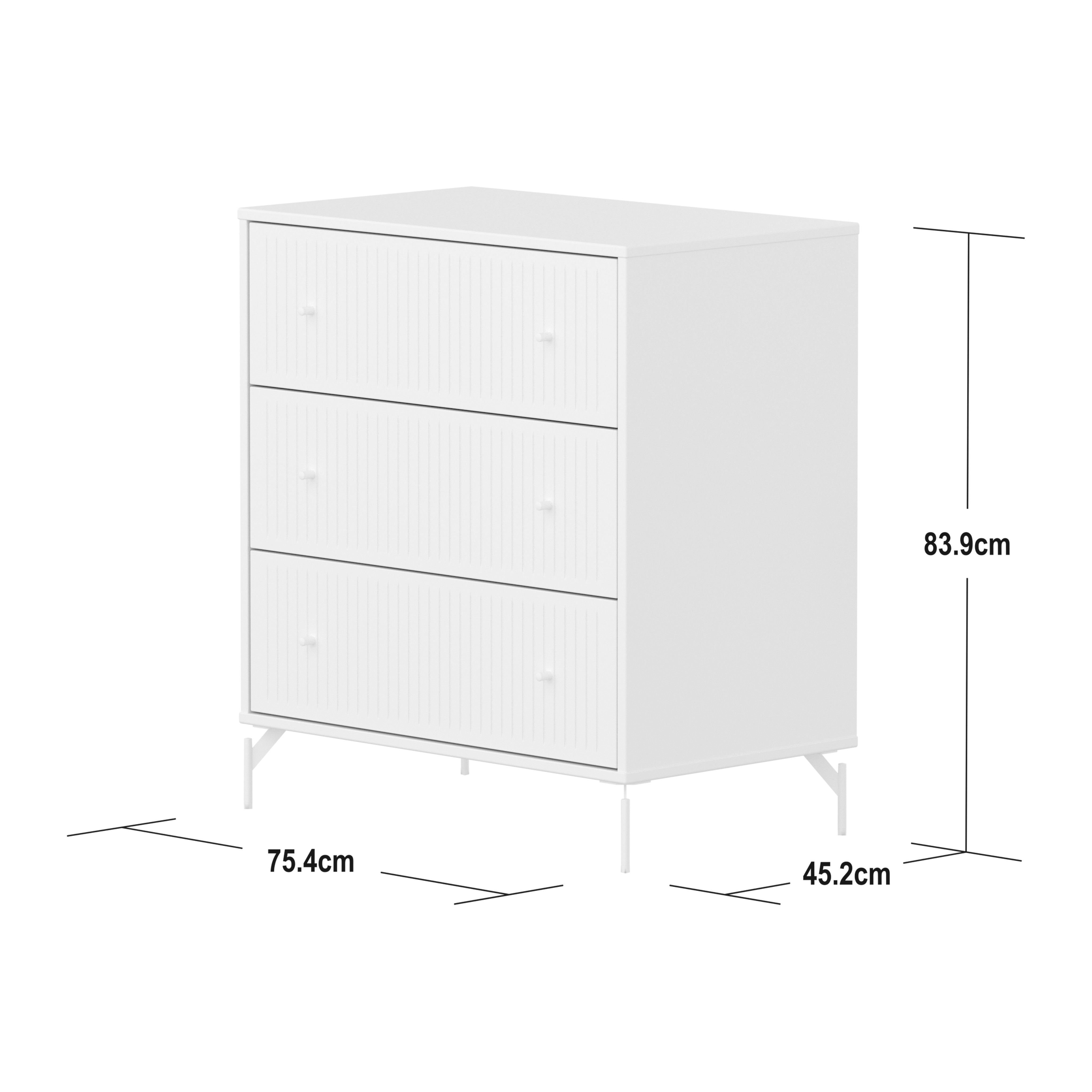 Flexa Saga Kommode 84x75,5x45 Hvid riller/Hvide ben og greb