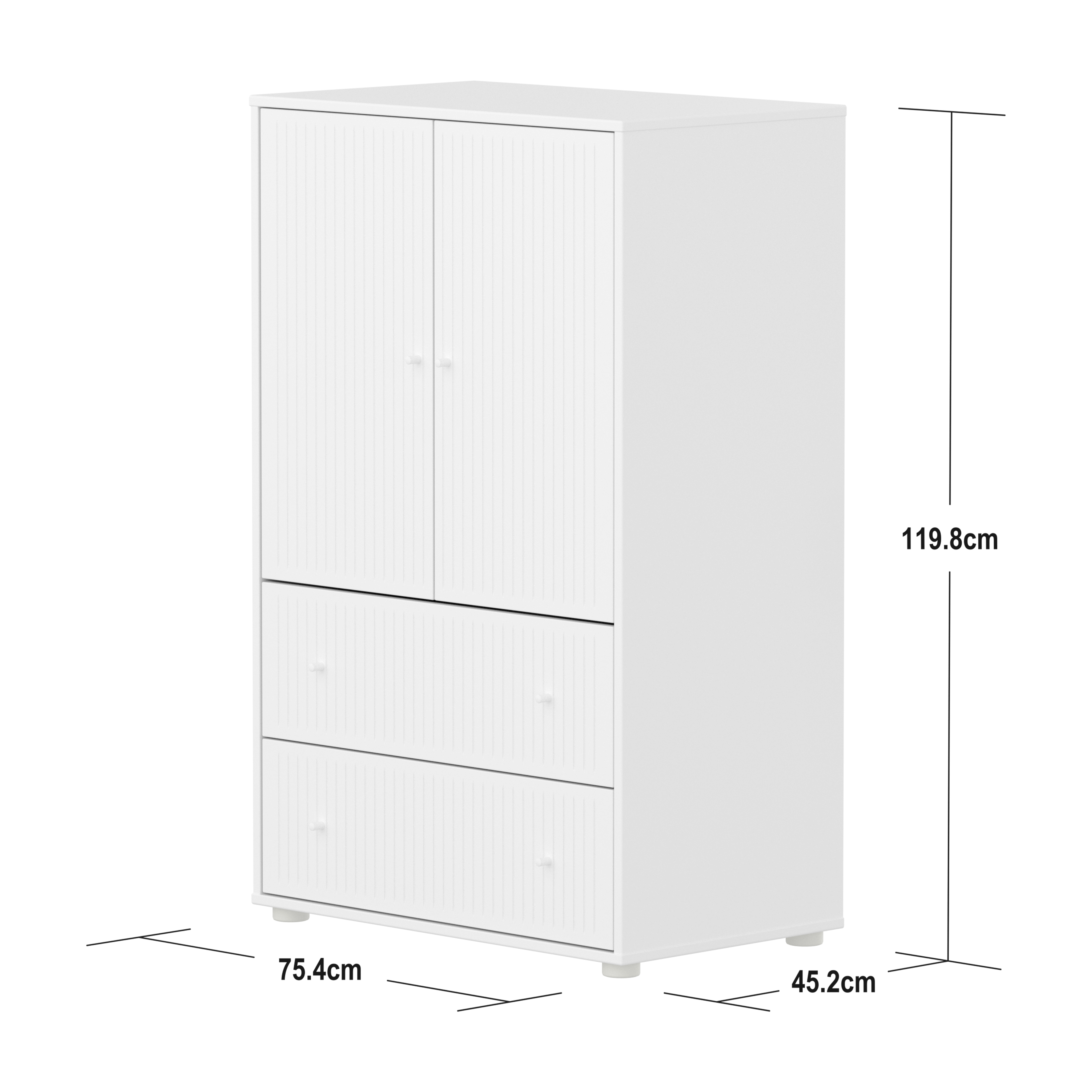 Flexa Saga Skab 120x75,5x45 Hvid riller/Hvid greb