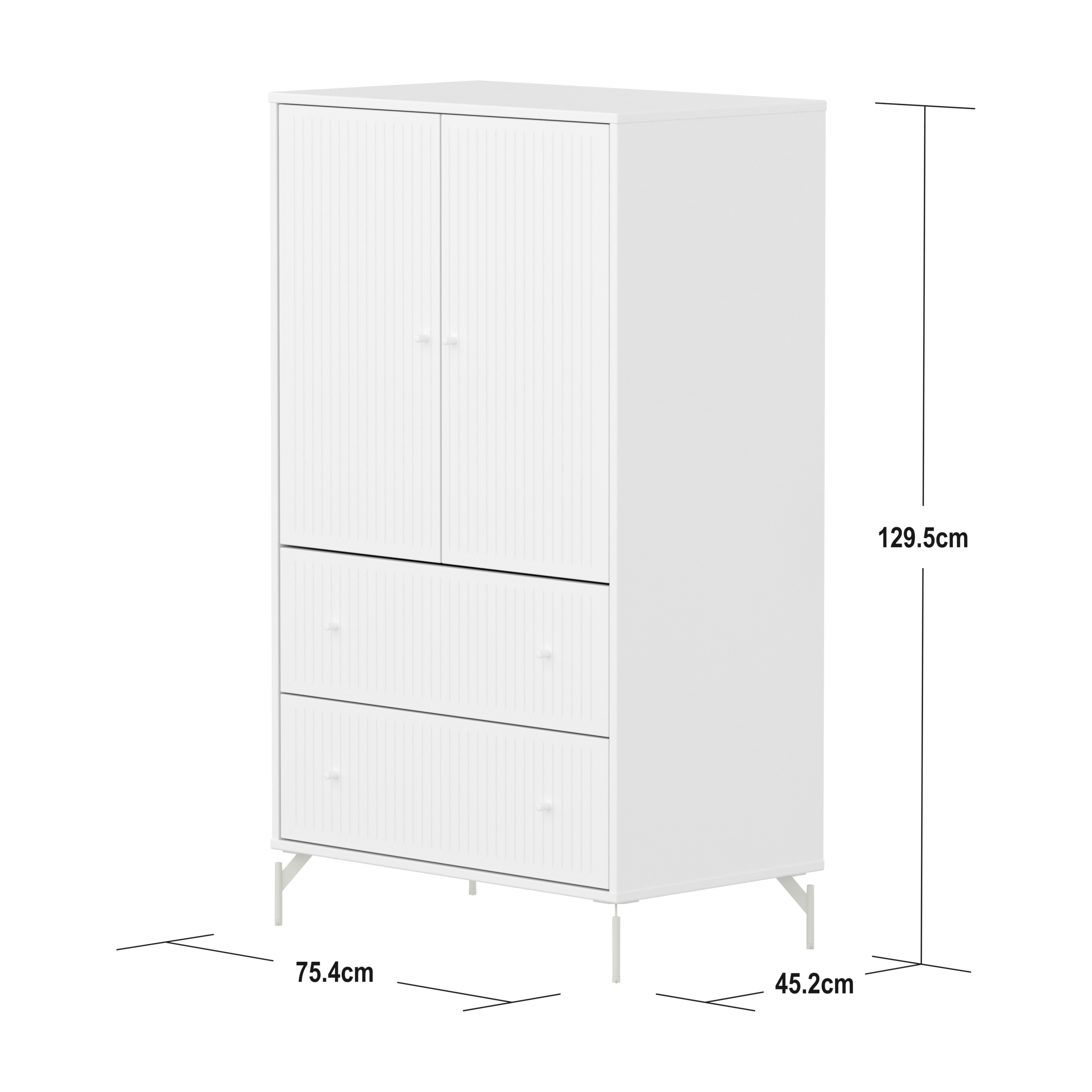 Flexa Saga Skab 129,5x75,5x45 Hvid riller/Hvide greb og  ben