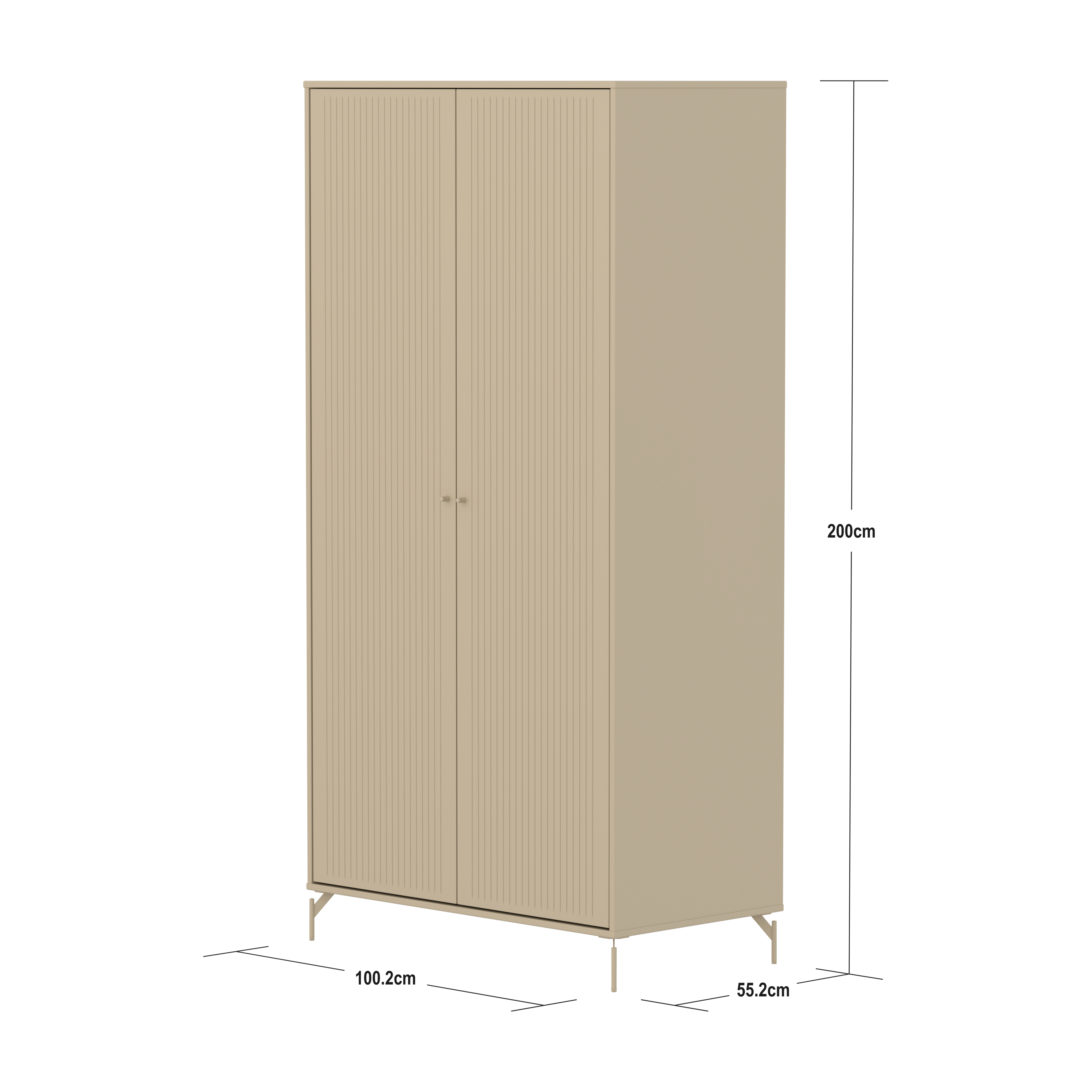 Flexa Saga Garderobeskab 200x100x55 Oat riller/Oat ben og greb