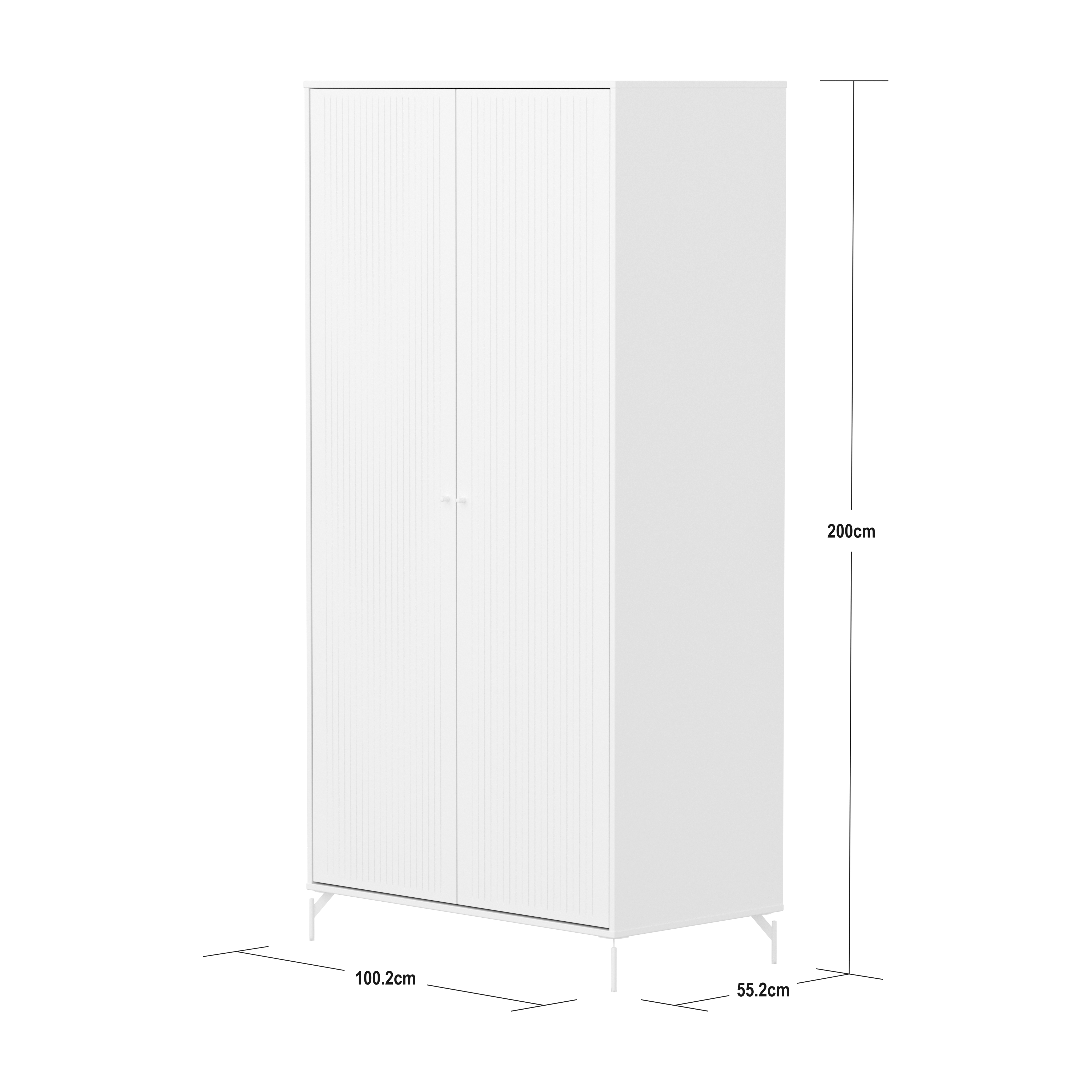 Flexa Saga Garderobeskab 200x100x55 Hvid riller/Hvide ben og greb