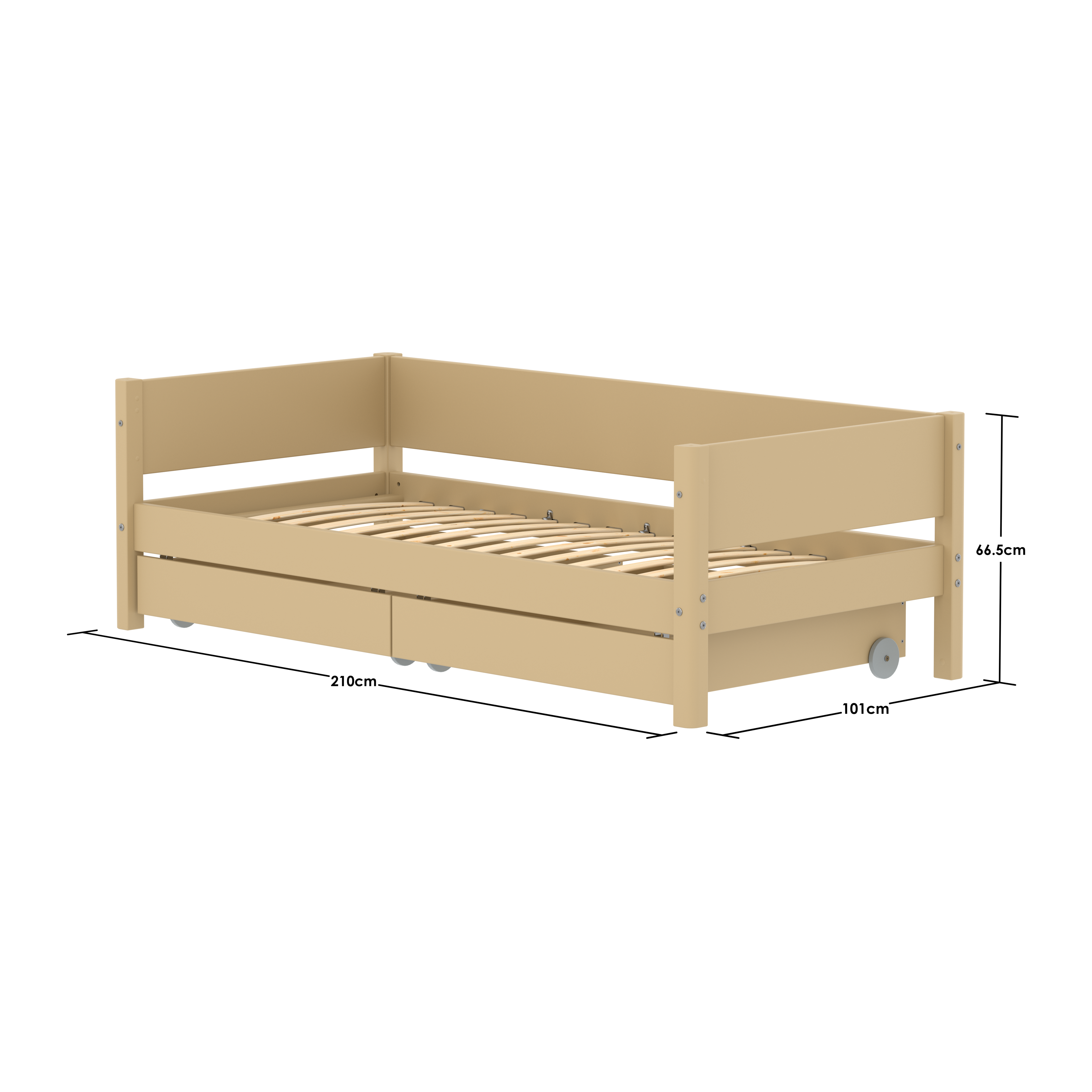 FLEXA WHITE Enkeltseng 90x200 cm m. baggavl incl. 2 udtræksskuffer - Sand