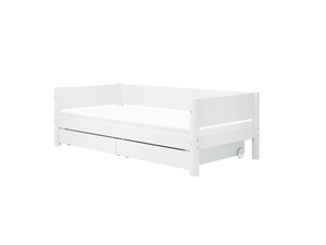 FLEXA WHITE Enkeltseng 90x200 cm m. baggavl incl. 2 udtræksskuffer - Hvid