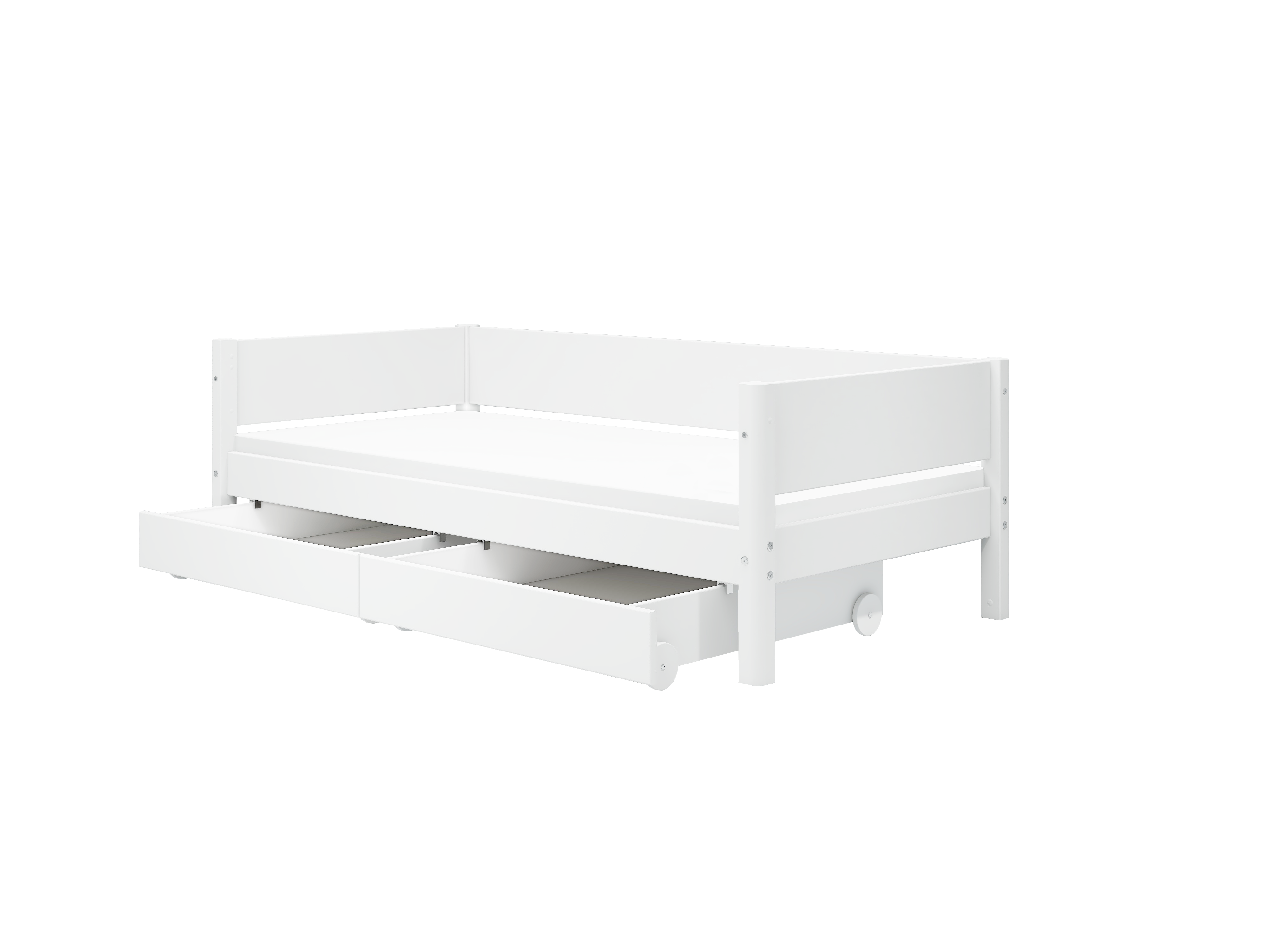FLEXA WHITE Enkeltseng 90x200 cm m. baggavl incl. 2 udtræksskuffer - Hvid