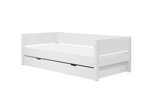FLEXA WHITE Enkeltseng 90x200 cm m. baggavl incl. Udtræksseng - Hvid/eg