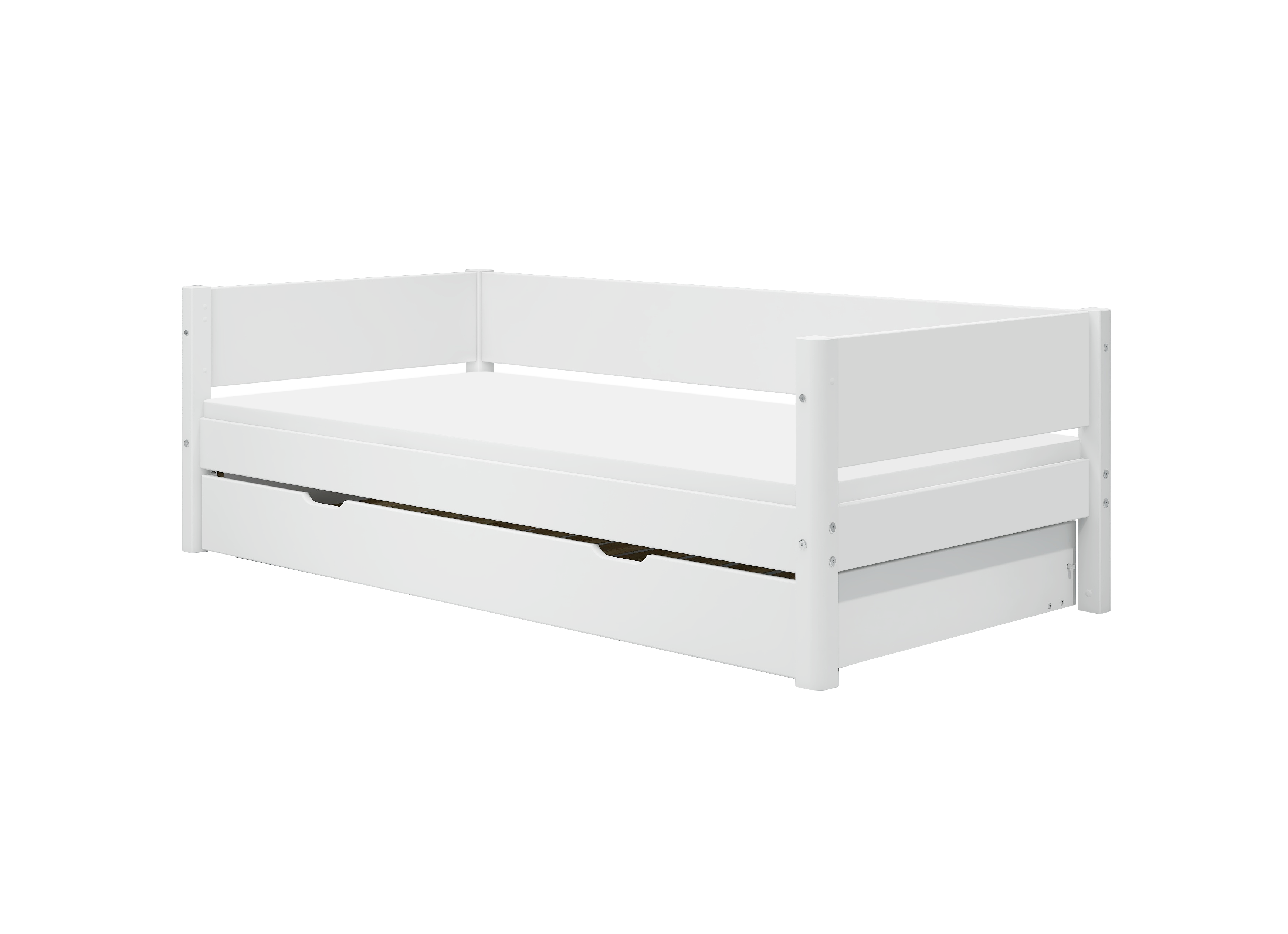 FLEXA WHITE Enkeltseng 90x200 cm m. baggavl incl. Udtræksseng - Hvid/eg