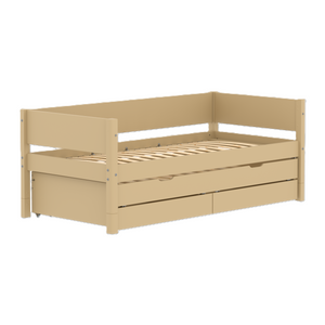 FLEXA WHITE Enkeltseng 90x200 cm m. baggavl incl. 2 skuffer og udtræksseng - Sand