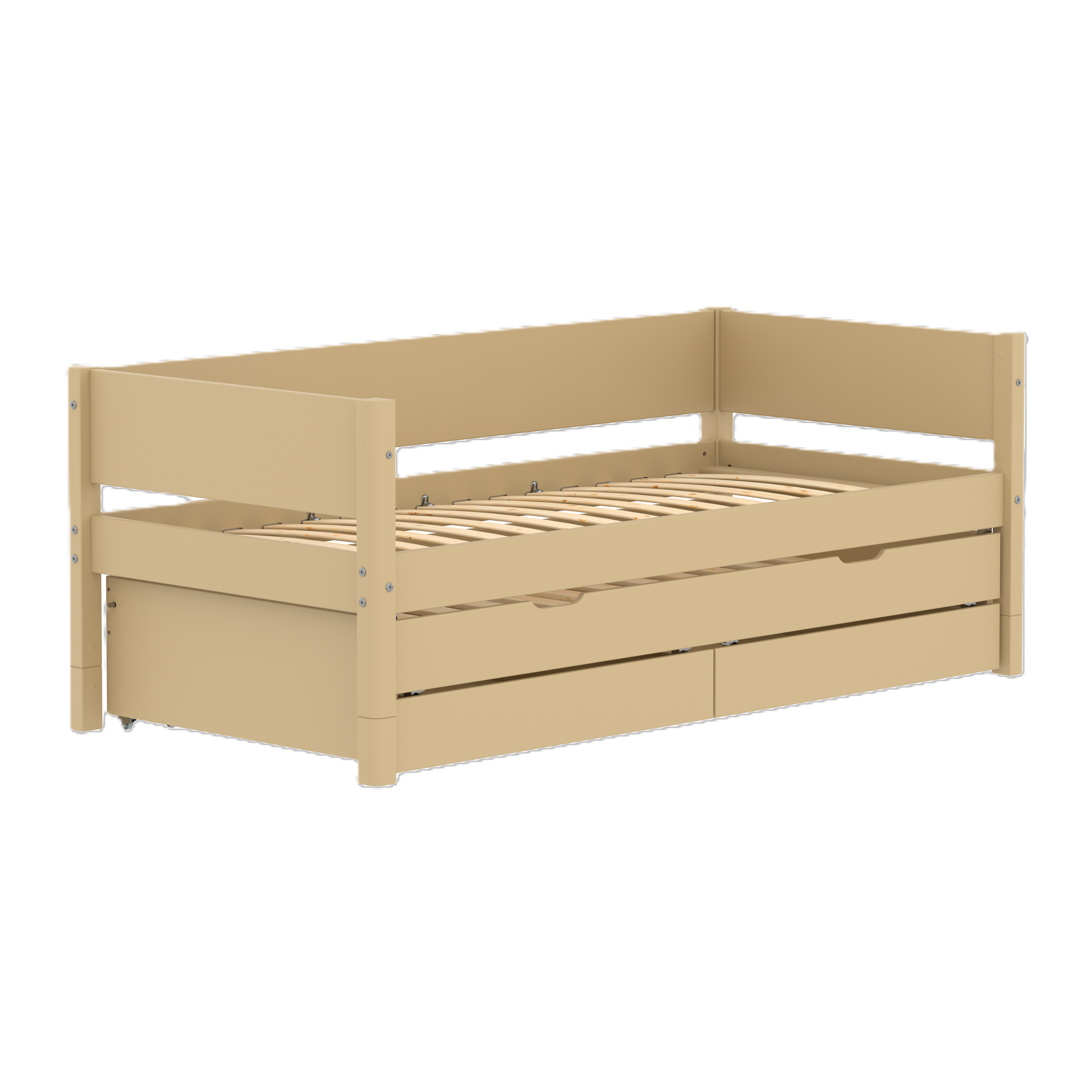 FLEXA WHITE Enkeltseng 90x200 cm m. baggavl incl. 2 skuffer og udtræksseng - Sand
