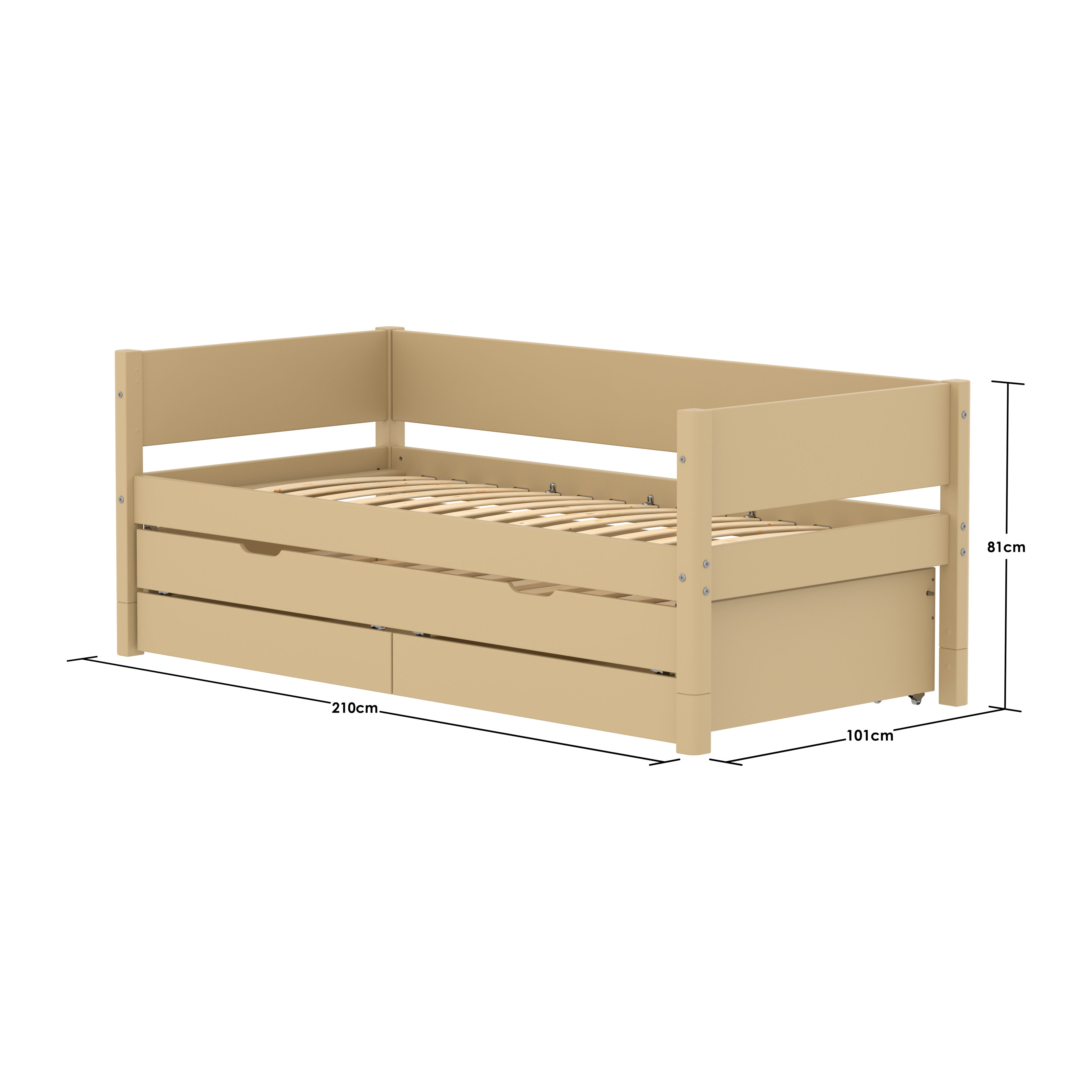 FLEXA WHITE Enkeltseng 90x200 cm m. baggavl incl. 2 skuffer og udtræksseng - Sand