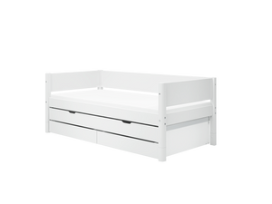 FLEXA WHITE Enkeltseng 90x200 cm m. baggavl incl. 2 skuffer og udtræksseng - Hvid