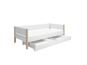 FLEXA NOR Enkeltseng 90x200 cm m. baggavl incl. 2 udtræksskuffer - Hvid/eg